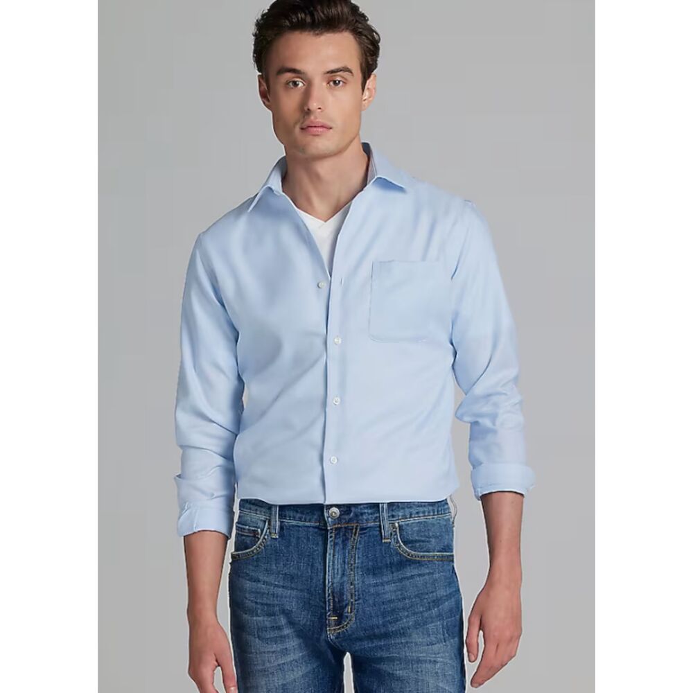 Pronto Uomo Non-Iron 100% Cotton Dress Shirt Blue Stripe 15.5 34/35